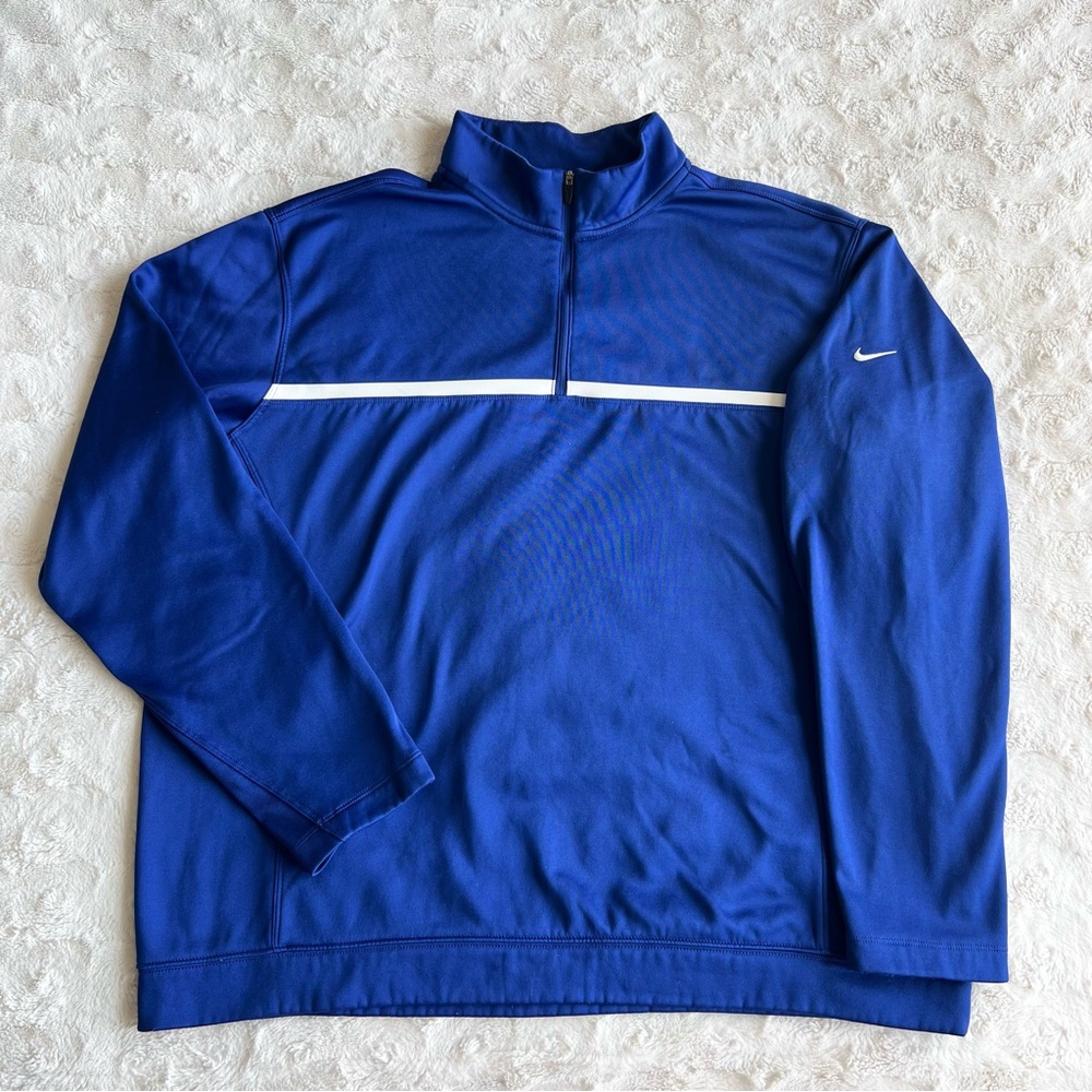 Nike Golf Jacket Pullover Mens XL Blue Tour Performance Therma-Fit 1/4 Zip Logo